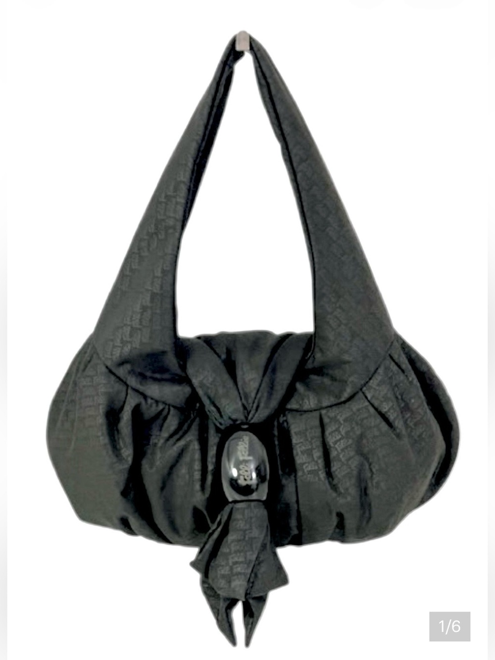 NEW Folli Follie Puffer Shoulder Bag  Elegant Gathers and Knot Detail Black